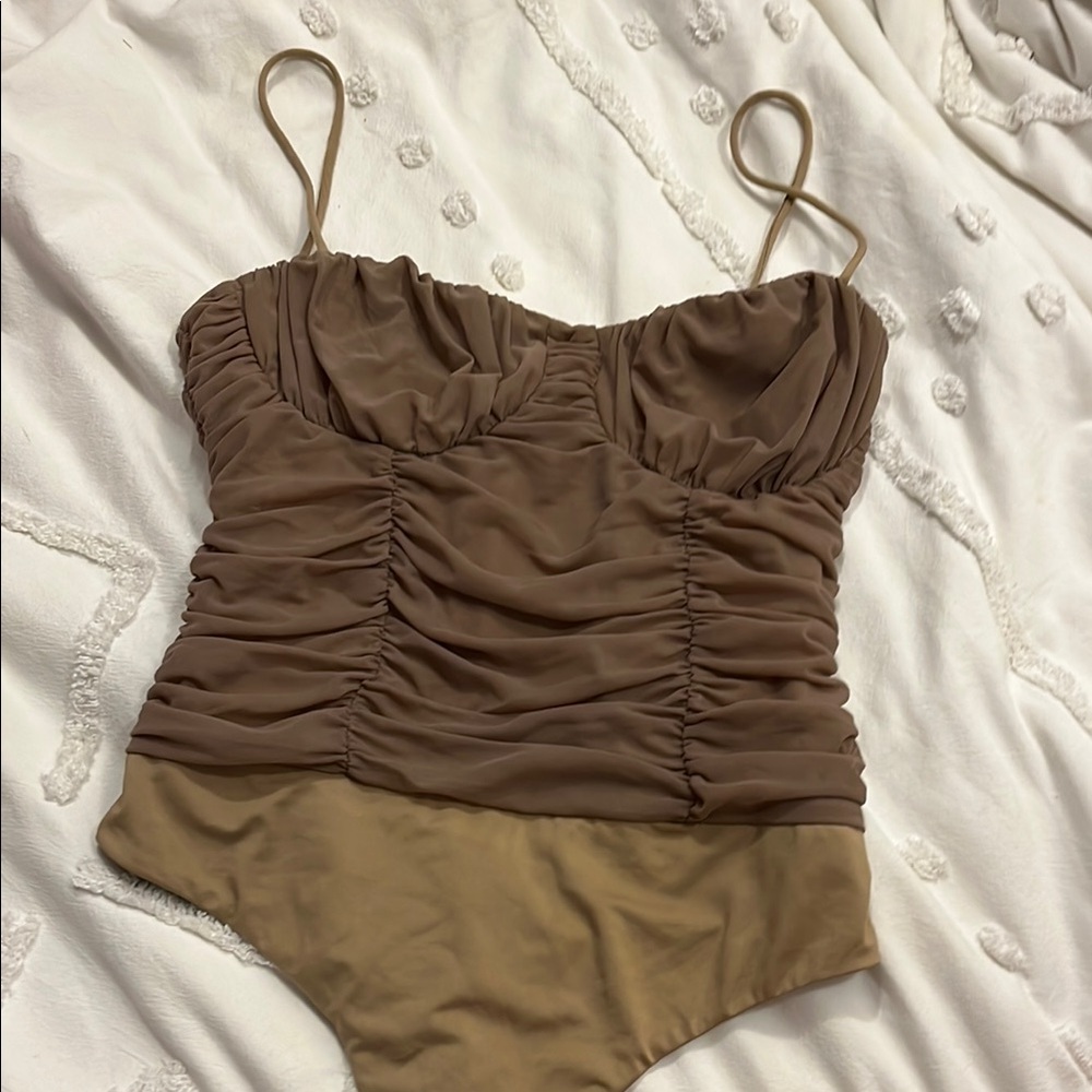 Lovers + Friends Brown Ruched Bodysuit